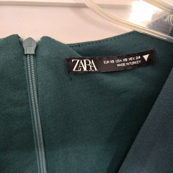 Zara Dark Green V-Neck Faux-Wrap Dress Size XS - Picture 4 of 14